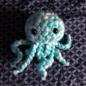 Handmade Light Blue & White Knitted Octopus